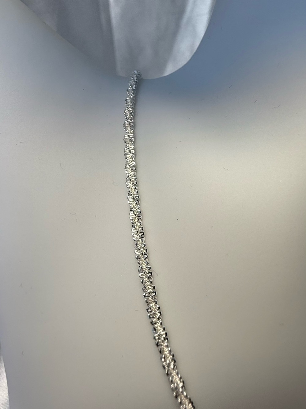 Liorosa Stainless Steel Silver Popcorn Textured Chain Necklace 22” Sparkling
